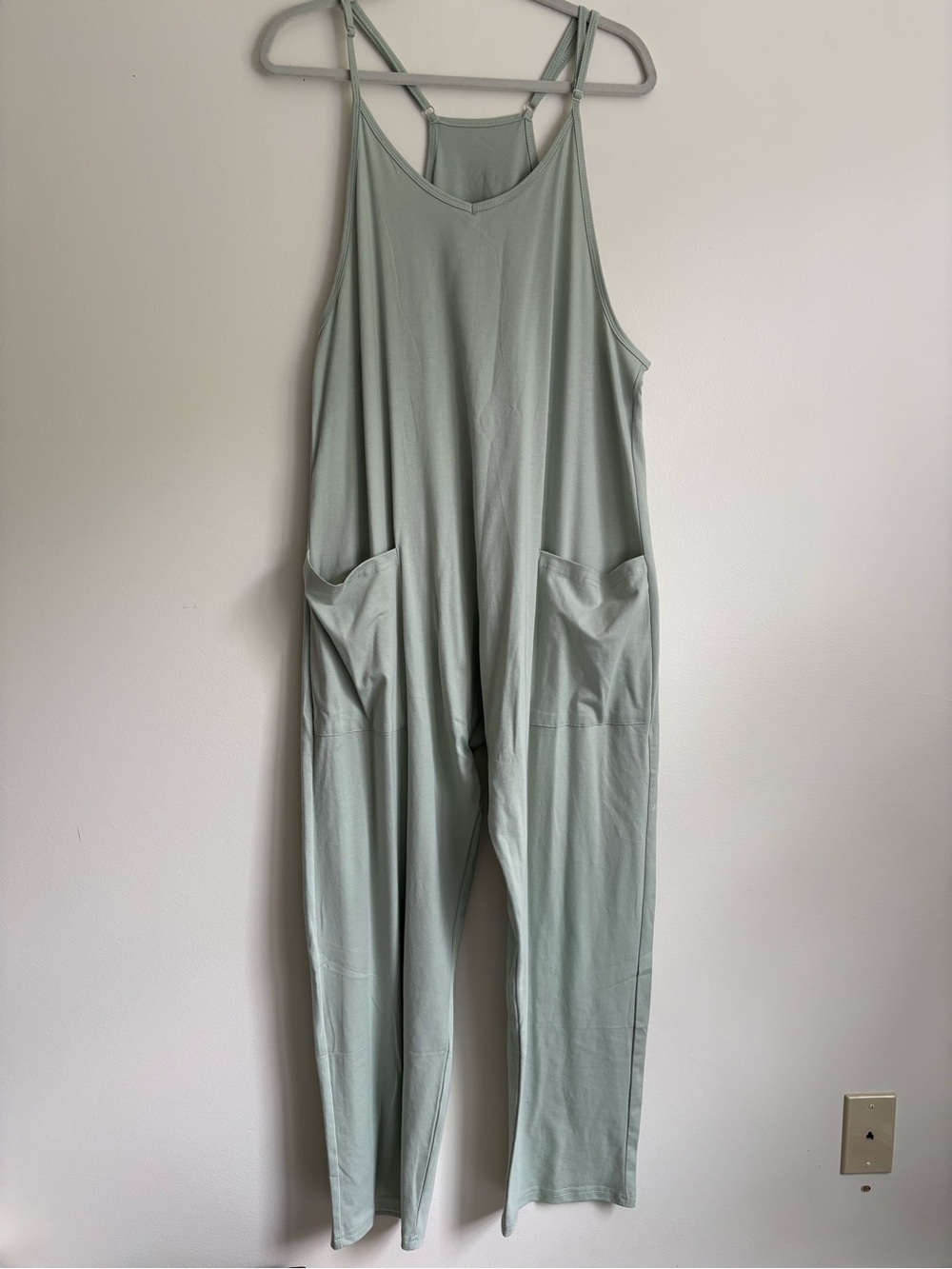 Light Sage Relaxed Overall Jumpsuit with Pockets sz L Relaxed Fit - Picture 2 of 9